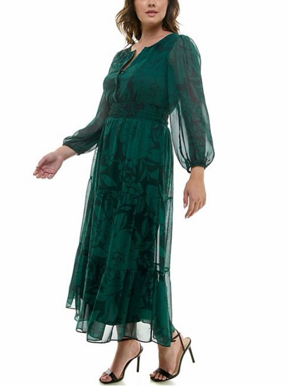 Taylor Dark Green Tiered Maxi Dress with Tie Neck